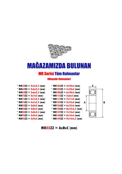 MR52ZZ Minyatür Rulman 2 x 5 x 25 3D Yazıcı Hobi vs. 5 Adet