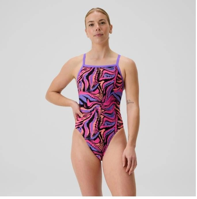 Speedo Printed Turnback Kadın Yüzücü Mayosu Pembe