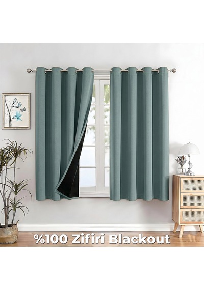 100% Zifiri Blackout Kuşgözü Dikim Tek Kanat Su Yeşili