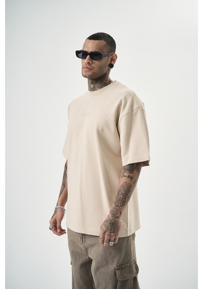 Respire Erkek Da Vinci Baskılı Oversize T-shirt Bej