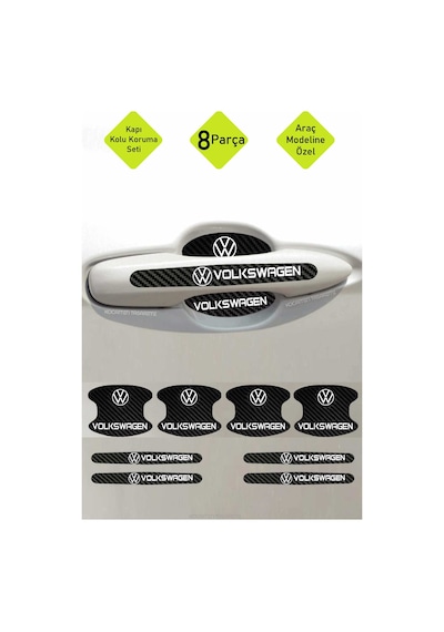 Karbon Desenli Volkswagen Yazılı Kapı İçi Kolları Çizilmelere Karşı Koruma Folyo Seti - Şık Dekoratif Tasarım