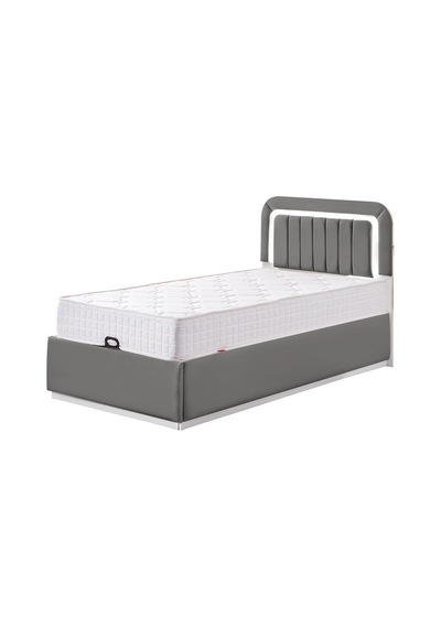 Demonte Baza Seti, Valens Ledli Tek Kişilik Baza Başlık Maxi Yatak Seti, Gri - 100x200 Cm 100 x 200