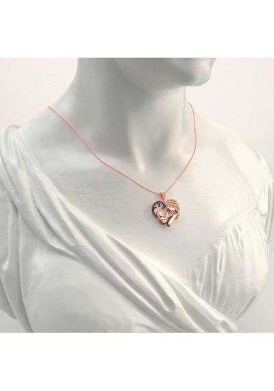 İndigo Takı Safir Taşlı Kalpli Anne Bebek Rose Gümüş Kolye