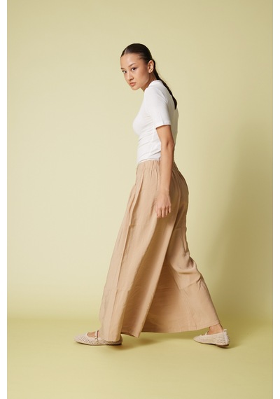 Beli Lastikli Pareo Pantolon Camel