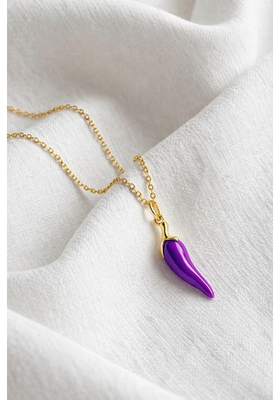 Çekirdekjewelry Mor Biber Kolye 925 Ayar Gümüş Altın Kaplama Zarif Tasarım Mor