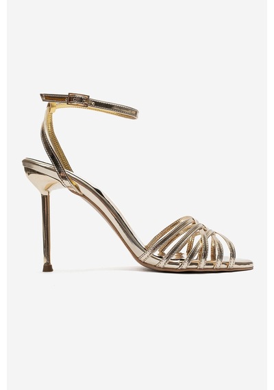 Luvishoes Lorıon Altın İnce Bantlı Kadın Topuklu Ayakkabı