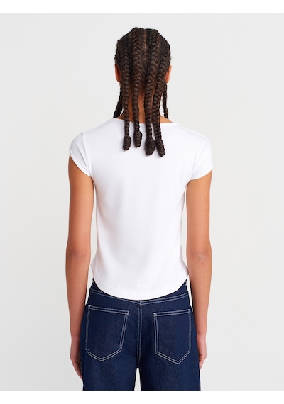 Dilvin 31779 Bisiklet Yaka Basic T-shirt-beyaz Beyaz