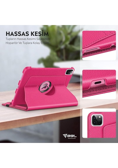 Apple Uyumlu İpad Yatay Ve Dikey Standlı 360 Derece Döner Tablet Kılıfı İpad Pro 4.nesil 11 Pembe