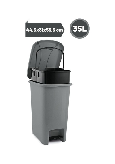 Slim Pedallı Çöp Kovası 35 Litre Iç Kovalı Çöp Kovası & Orta Boy Pedallı Çöp Kovası Gri Metalik Gri Diğer