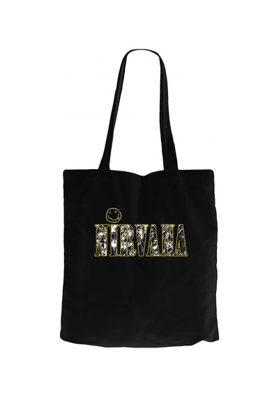 Nirvana Logo ve Yazı Siyah Kanvas Bez Çanta Siyah