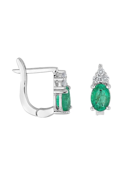 Doğal Zümrüt Oval Pırlantalı Küpe Beyaz