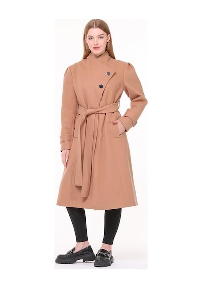 Neşeli Butik Kadın Midi Oversize Yün Kaşe Kaban Nbpltn03 - Camel Camel