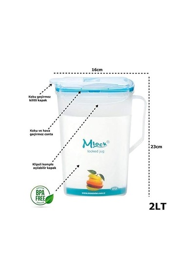 Ayrex Moonstar Kilitli Koku Geçirmez Sürahi 2 Litre Su-808