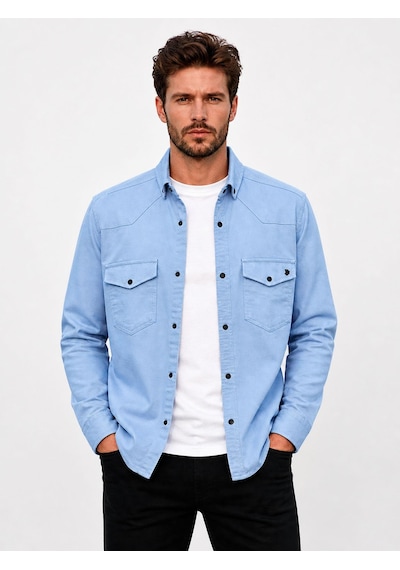 Classics Men Reeport Uzun Kol Slim Fit Erkek Kot Gömlek - 7643 Buz Mavi Classics Men Reeport Uzun Kol Slim Fit Erkek Kot Gömlek - 7643 Buz Mavi