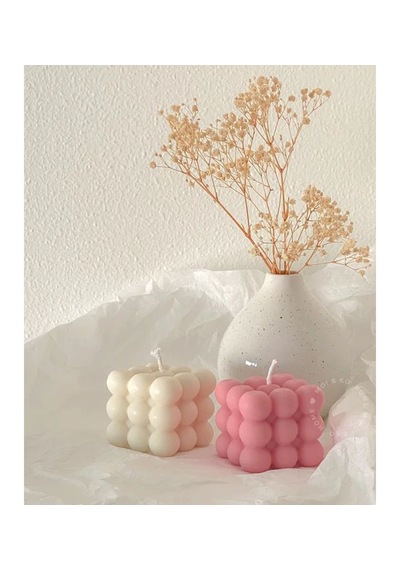 Modern Bubble Küp Mum Beyaz-pembe Dekoratif Mum 2 Adet Beyaz