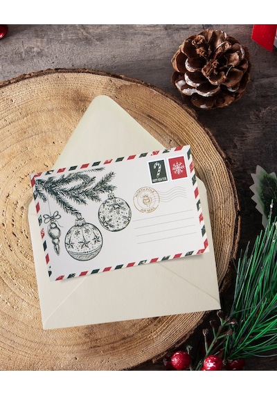Yılbaşı Kartpostal Ve Zarf Seti, 9 Adet, Yeniyıl Tebrik Ve Hediye