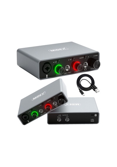 Midex Special Paket-3 Stüdyo Ekipmanları Ses Kartı Condenser Mikrofon Kulaklık Stand Full Set