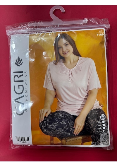 Çağrı Bayan Battal Pijama Takımı-7189 Pembe - Siyah
