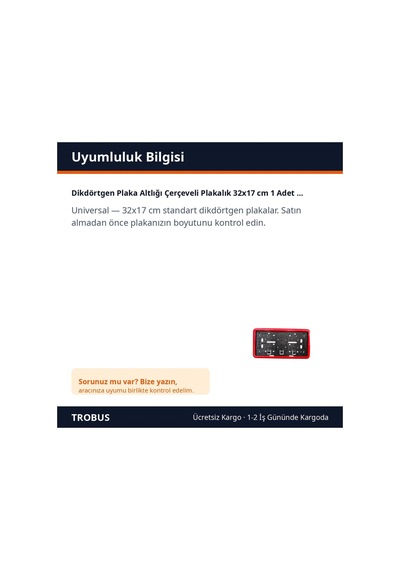 Trobus Dikdörtgen Plaka Altlığı Çerçeveli Plakalık 32x17 Cm 1 Adet Kırmızı