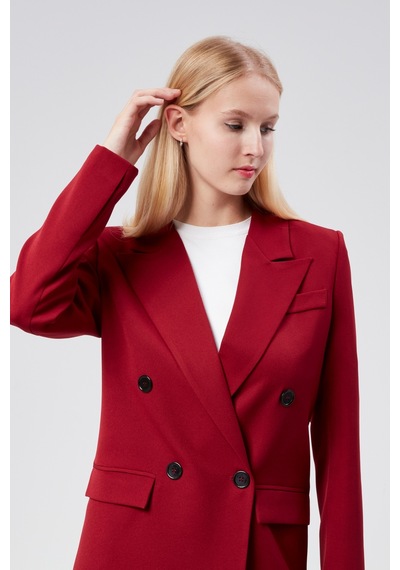 Bordo Regular Astarlı Kruvaze Kapama Dokuma Oversize Blazer Ceket 001