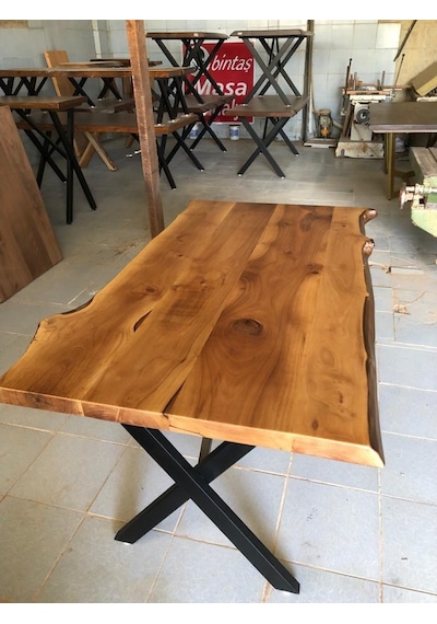 Bintaşmobilya Doğal Ceviz Ağacı Kütük Yemek Masası 85X150.Cm