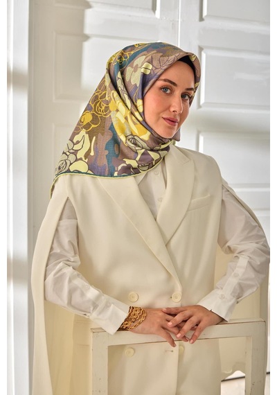 Silk Home Twill İpek Eşarp 11483-03 Sütlü Kahve, Asit, Mor, Fildişi, Petrol Mavisi