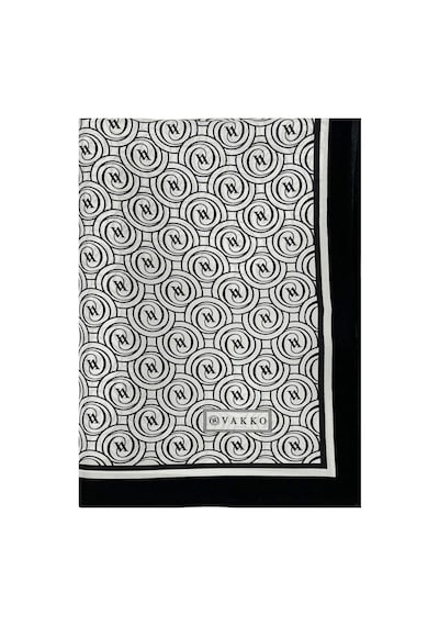Vakko Twill İpek Şal - Helezon Monogram - Beyaz Siyah