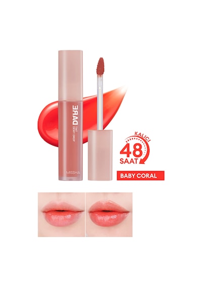 Missha Uzun Süre Kalıcı Nemli Bitiş Sunan Parlak Tint Dare Tint Dewy Drop Baby Coral