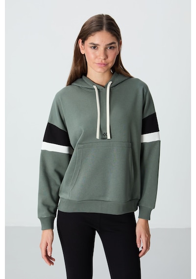 Tommy Life Haki Kompakt Pamuklu Kalın Pürüzsüz Dokulu Kapüşonlu Oversize Fit Kadın Sweatshirt - 97290 Haki