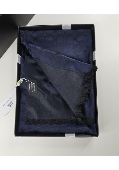 C Desen Yün İpek Şal İnce Kumaş Çift Taraflı Silk Scarfs Lacivert