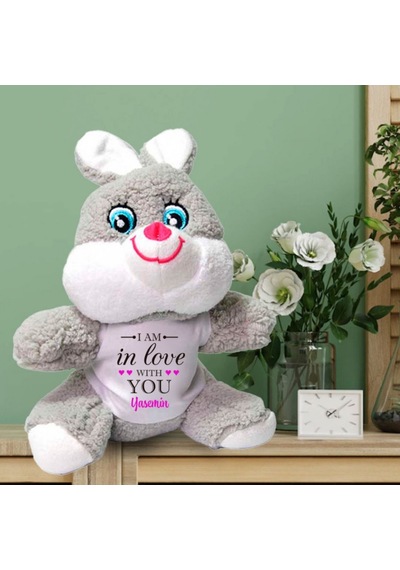 Kişiye Özel I Love You Baskılı Peluş Tavşan Hk2732