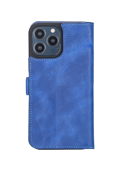 Apple Uyumlu iPhone 13 Pro Max Deri Cüzdanlı Kılıf Okyanus Mavi