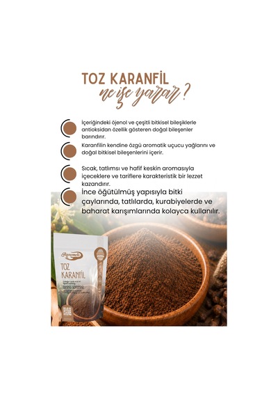 Toz Karanfil 100 Gr İnce Öğütülmüş Karanfil Baharatı, Yoğun Aromalı, Tatlı, Kek Ve İçecekler İçin