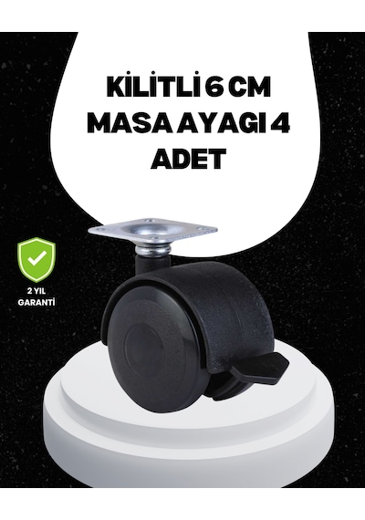 6 Cm Kilitli Tekerlek Ayak 4 Adet Sehpa Ve Ekipman Uyumlu Siyah