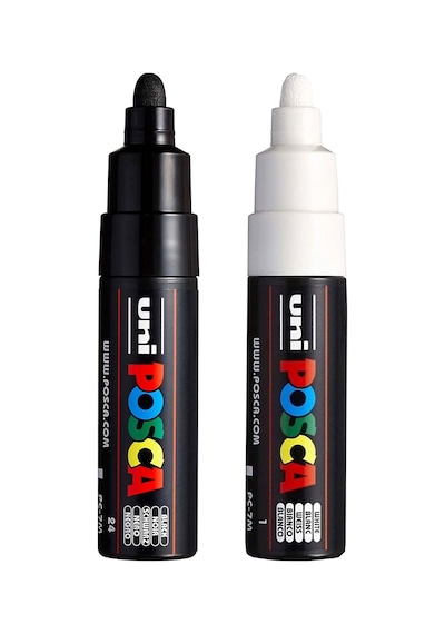 Posca Uni Pc-7m Marker Sanat Kalemi - Büyük Mermi Ucu - 4,5-5,5 Mm Uç - 2'li Paket - Siyah Ve Beyaz