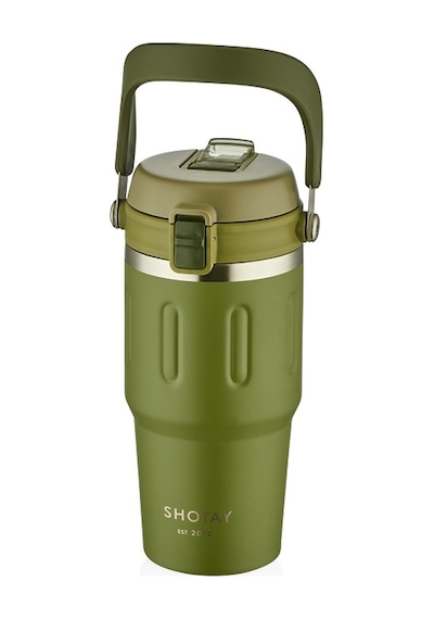 Shotay St-8166 Çift Kullanım Pipetli/rahat İçim Yeşil 650ml Çelik Termos Diğer