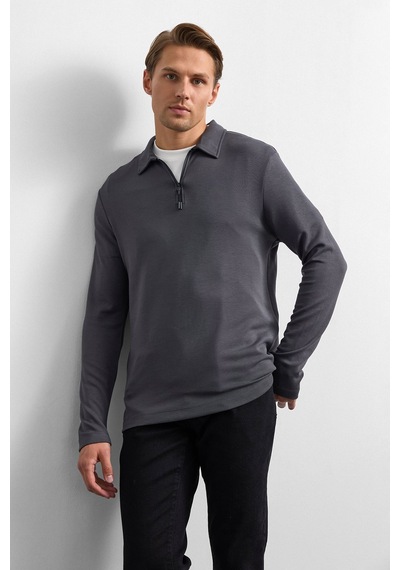 Backandbond Antrasit Regular Fit Yarım Fermuarlı Sweatshirt