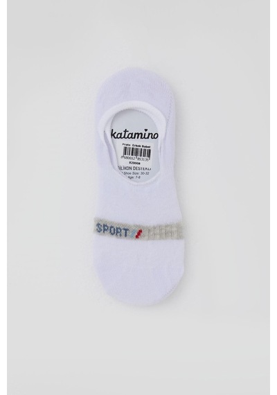 Katamino Erkek Çocuk Babet Çorap Sport Yazı Baskılı 7-14 Yaş, Beyaz
