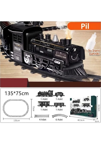 Oyuncak Pilli Raylı Tren Seti - Gerçekçi Buhar, Işık Ve Ses Efektli - 15 Parça Büyük Boy 135x75 Cm