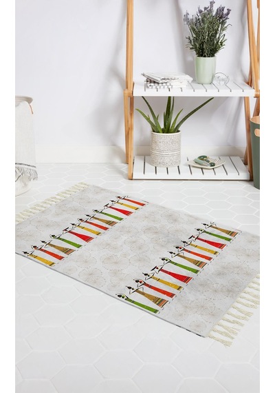 Banyo Halısı Dijital Baskılı Banyo Paspası 50x80 Polyester Kaymaz Tabanlı Duş Paspası Africa Beyaz - Siyah