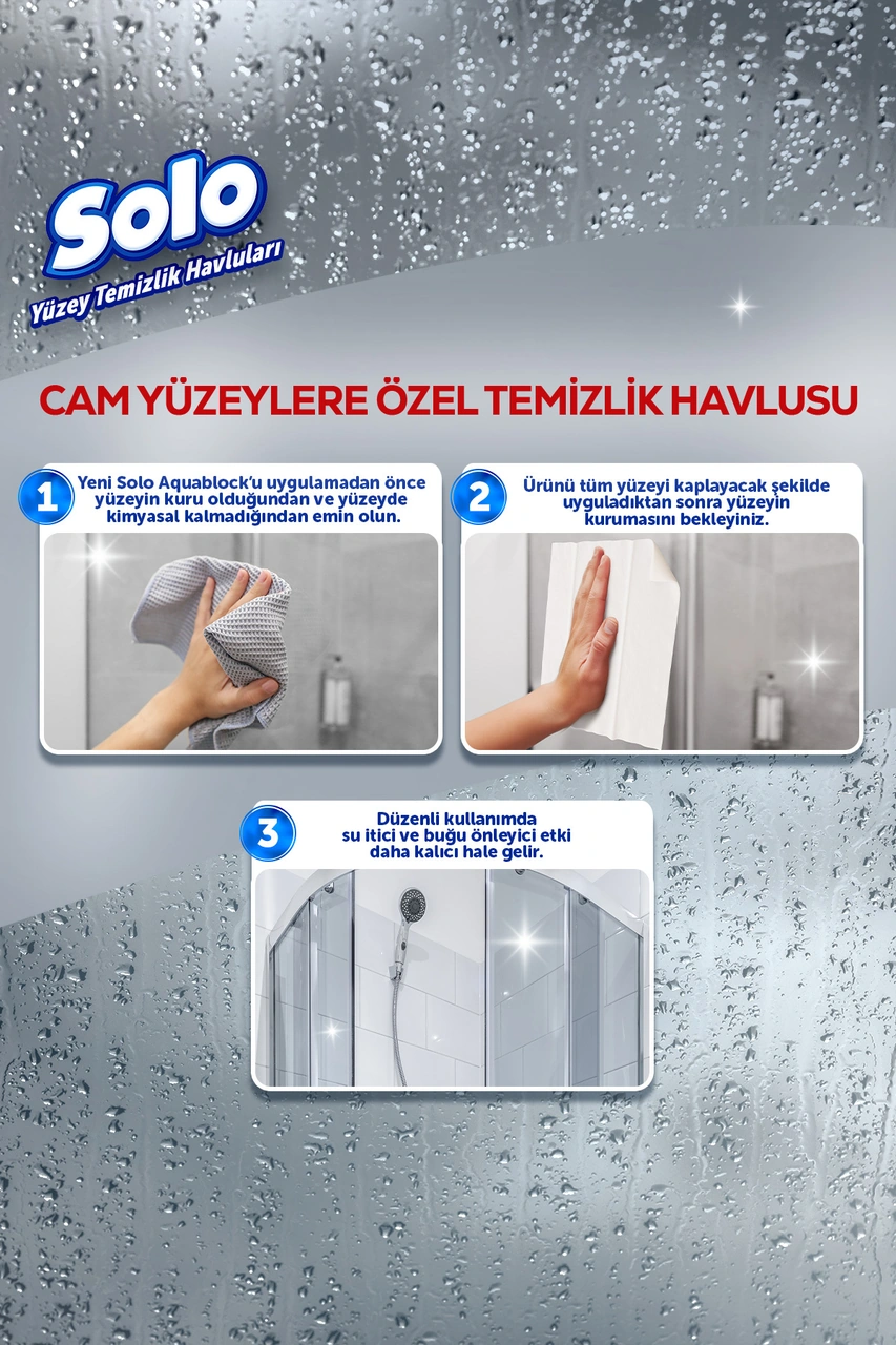 Aquablock Cam Yüzeylere Özel Temizlik Havlusu 3'lü 90 Yaprak Tekli