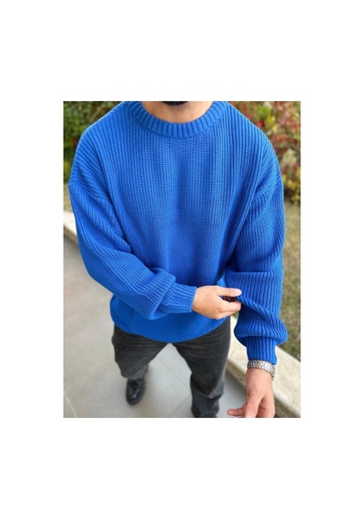 Elku Moda Kazak Oversize Çift Kat Örme Naturel Pamuk Bisiklet Yaka Bol Kesim Tüylenmeyen Salaş Örme Triko Açık Bej