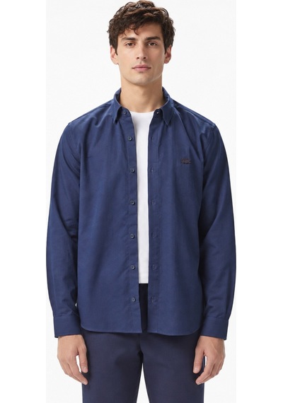 Lacoste Mens Slim Fit Navy Cotton Shirt Dar Kesim Pamuklu Erkek Gömlek Lacivert