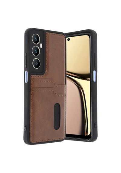 Uryport Realme C65 Sara Kartvizitli Deri Kılıf - Taba