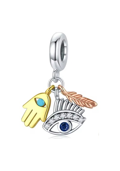 Fubena Üçlü Tüy Motifli Sallantılı Charm Gümüş