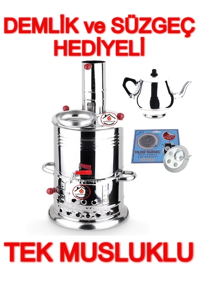 Tek Musluklu Odunlu Kömürlü Çay Semaveri Odunlu Kömürlü Semaver - 5 Litre - Demlik 1 Litre