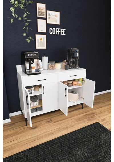 Df14103 Kahve Köşesi Dolabı Çok Amaçlı Mutfak Konsolu Çekmeceli Kapaklı Mutfak Dolabı Coffee Bar Dolabı Çok Renkli