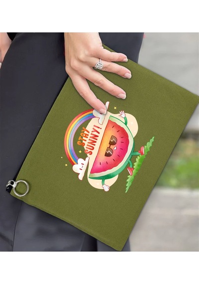 Bk Gift Yaz Temalı-7 Astarlı Yeşil Portföy Çanta 30x21cm, Baskılı El Çantası, Organizer Çanta
