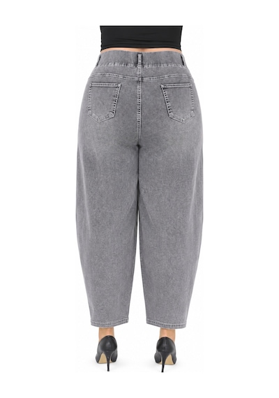 Zanessi Büyük Beden Beli Lastikli Cepli Likralı Denim Mom Kesim Kadın Pantolon Gri