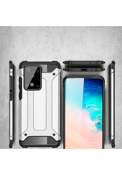 Noktaks - Samsung Galaxy S20 Ultra Uyumlu - Kılıf Çift Katman Zırh Tank Crash Military Kapak - Siyah